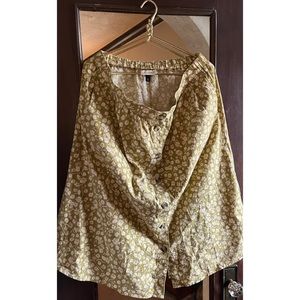 Target universal thread green tan beige floral midi skirt button front